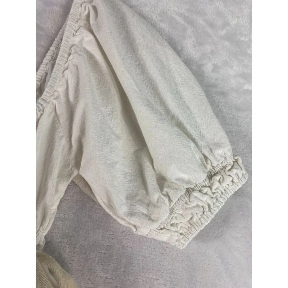 Free People Blouse Top Women Sz S White Milkmaid Cut Out Back Tie Cottage